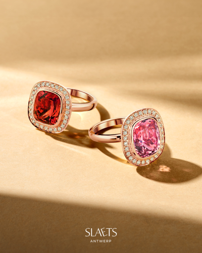 SLAETS Jewellery One-of-a-kind Orange Pink Tourmaline Halo Ring (horloges)